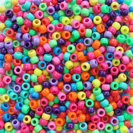 Vivid Rainbow Mix Pony Beads, Made in The USA, 6 x 9mm, Plastic Craft Beads for Banners, Concert Festival Bracelets, Necklaces, Key Chains & Jewelry, Hair braiding, Arts & Crafts, Bulk 700 Beads