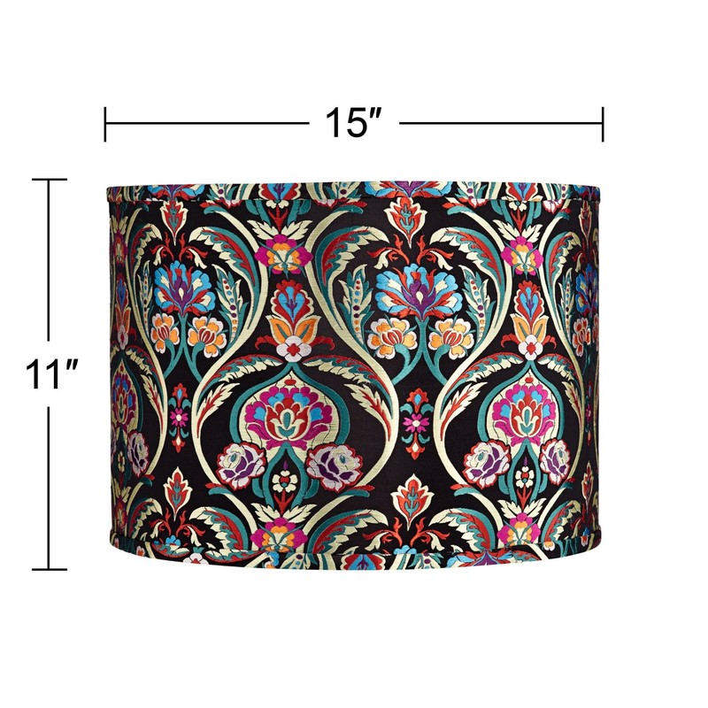 Multi-Color Embroidered Large Drum Lamp Shade 15" Top x 15"