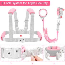 Accmor 3 in1 Toddler Harness Leash with Anti Lost Wrist Link, Harness Leash for Toddlers, Baby Leash, Child Walking Harness Kids Leash Wristband Rope Belt with Lock for Girls to Outdoor Travel (Pink)
