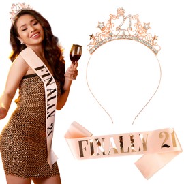 Vovii 21st birthday decorations for girls 21st Rose Gold Birthday Headband - Great Gift for Trendy 21 Year Old Girls Princess Tiara Hair Accessories for Girls Happy Birthday Party Favors