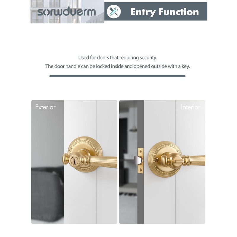 SORWDUERM 2 Pack Antique Door Lever with Lock and Key