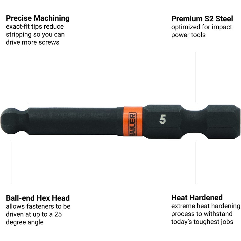 Ball-End Hex 5/32" Impact Driver Bit - Railer Allen Wrench