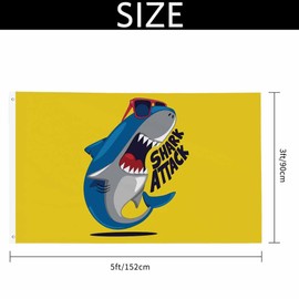 Yekiua Shark Flag 3X5 Ft Outdoor Cool Cartoon Big Fish Attack With Sunglasses Premium Strongest Longest Lasting Flag Vivid Color With Brass Grommets Yellow Blue