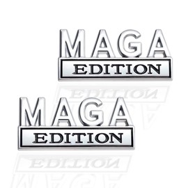 2 Pcs MAGA Edition Emblem 3D Metal Badge Decal Sticker Fit for Universal Car Truck SUV Side Rear Front Hood Trunk Door (Silver Black)
