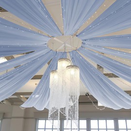 Fanqisi Dusty Blue Ceiling Drapes 6 Panels 5ftx15ft Wedding Arch Draping Fabric Chiffon Wedding Drapes Curtain Decorations with Rod Pocket
