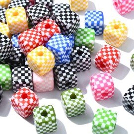Ipotkitt 50 Pcs Colourful Acrylic Cube Beads Plastic Square Beads Checkerboard Loose Spacer Beads for DIY Keychain Bag Phone Lanyard Earring Jewelry Making