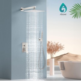 Aolemi Shower System with Rainfall Shower Head and Handheld Wall Mount,High Pressure Shower Faucet Set Fixture Combo with 2 in 1 Handheld Spray Rough-in Valve,12 Inch Shower Head Brushed Nickel