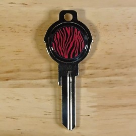 Round Shape Nickel Finish House Key with PINK Zebra Epoxy Compatible with KW1