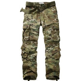TRGPSG Men's Lightweight Hiking Pants Outdoor Ripstop Wild Cargo Pants Multi-Pocket Military Army Camo Casual Work Trousers 5335 CP Camo 38