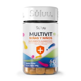 Súluu Multivit Niñas y Niños | Gomitas Vitaminadas Formuladas para Niños, Fortalecer y Prevenir | 60 Gomitas | Sabor Frutas | Calcio, Vitaminas C, A, E, D3, B12, B3, B5, B6, B9, Biotina, Zinc, Yodo, Inositol y Magnesio | Sin Gluten