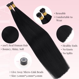 MAXITA I Tip Hair Extensions Human Hair,50g/50s Jet Black 18 InchItip Human Hair Extensions Comfortable Wear, Invisible & Natural Cold Fusion, 100% Remy Human Hair Itip Keratin Hair Extensions