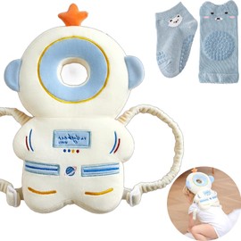 Mochila protectora para la cabeza, Mochila ajustable con calcetines antideslizantes y rodilleras, Alta elasticidad y capaz de pronunciar, Adecuado para bebés de 0 a 3 años,familia y al aire libre (astronauta)