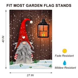 ORIY Christmas Gnome Garden Flag,Double-Sided Home Rustic Winter Garden Yard Decorations,New Year Vintage Seasonal Outdoor Flag 27 x 40 inches for Holiday