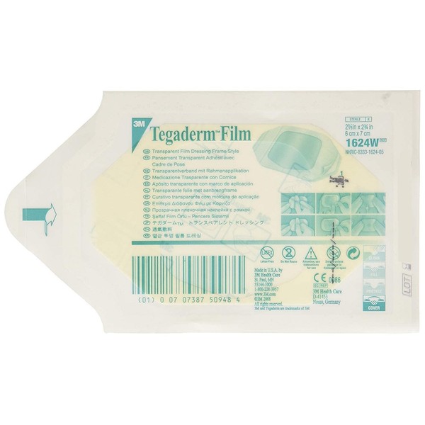 Tegaderm Sterile Transparent Film Dressing Frame Wounds Dressing | 6 x 7 cm | 2-3/8 X 2-3/4 Inches | 1624W & 1632P-10 | Various Pack Size 25s | 50s | 100s (25)
