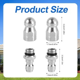 NQEUEPN 4pcs Sewer Jetter Nozzle & 1/4" NPT Quick Connector, Stainless Steel Jetter Nozzle for Pressure Washer Drain Jet Hose Sewer Jet Nozzle Cleaning Tool Spray Nozzle Tips Kit 5000 PSI