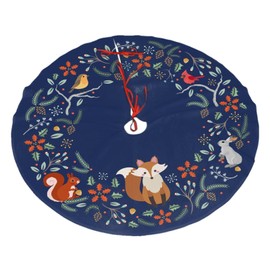 Navy Blue Forest Wreath Christmas Tree Skirt Gorgeous for Xmas Party Ornaments Holiday Decoration Accessory 36"