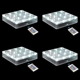 LARDUX Pack of 4 Square LED Light Base with Remote -5 Inch Multicolor Display Pedestal Light Base for Glass Crystal Sculpture Vase Decoration - Charging USB or Battery Powered