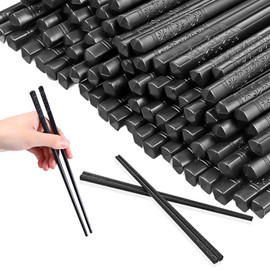 100 Pairs Fiberglass Reusable Chopsticks 9.5" Dishwasher Safe Black Cherry Chopsticks for Chinese Style Japanese Food Cooking Supplies