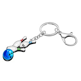 BAMAY Acrylic Bowling Accessories Cute Bowling Keychain Keyring Sports Gifts for Women Kids Backpack Boys Girls Purse Charms (White)