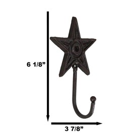 Ebros Gift Pack of 4 Forged Cast Iron Vintage Rustic Western Star Wall Hook Hanger Decor Plaques for Coats Hats Keys Scarves Belts Towels Pet Leashes