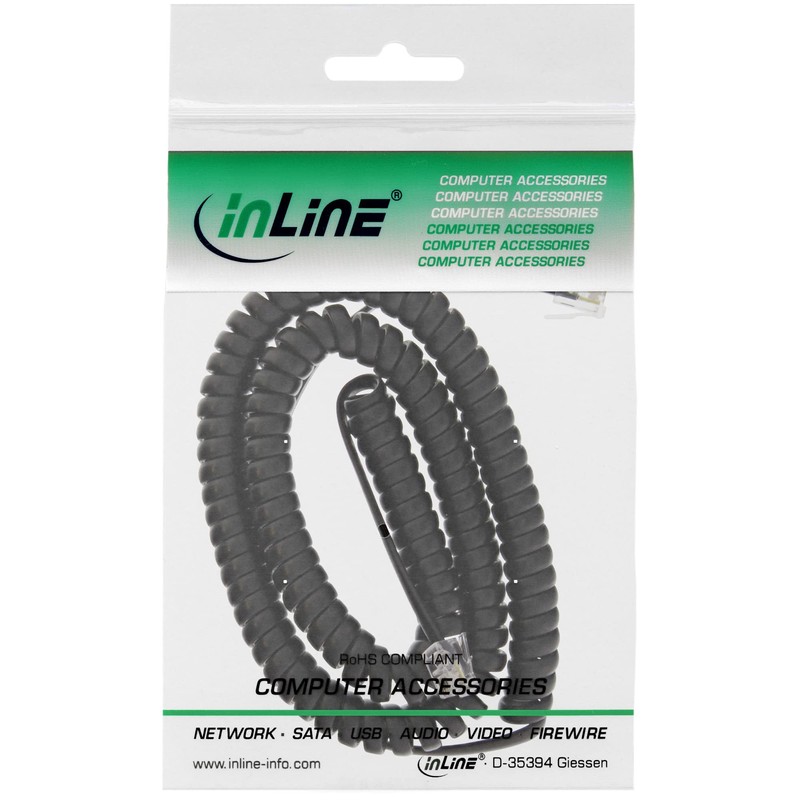 InLine 18895I Handset Spiral Cable RJ10 Male / Male Black