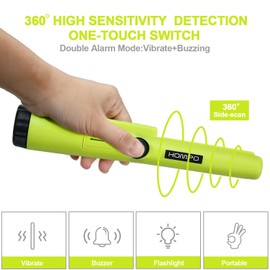 HOMPO Metal Detector Pinpointer - Fully Waterproof Handheld Pin Pointer Wand, High Accuracy Professional Search Treasure Pinpointing Finder Probe for Adults and Kids (Green)