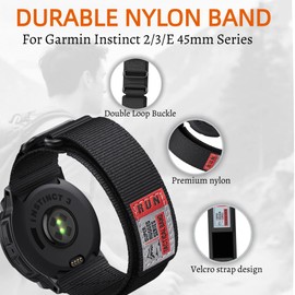 Double Loop Buckle Nylon Strap Compatible with Garmin Instinct 2/3/E Series 45mm cases – Fits for Garmin Instinct Standard/Solar/Tactical/Solar Tactical/Tide/Esports Band