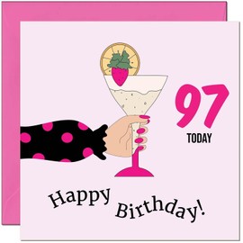 Women's 97th Birthday Card - Polka Dot Lady Adults Pink Girly Birthday Card for 97 Year old Woman Ladies Grandma Nan Mum Aunt Friend Sister Ninety Seven Ninety Seventh Nanny
