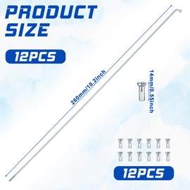 Xelsluthe 26cm Alloy Steel Bicycle Spokes, Silver Bike Spokes, 12PCS with 14mm Spoke Caps, Universal Fit for Mountain Bike, Road Bike, Mtb, Ebike, City Bike