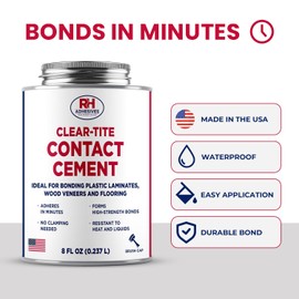 Clear-Tite Contact Cement, 8 oz. can - Laminate Flooring, Countertops, Tabletops, Crepe Rubber, Ceramics, Wood Veneers, Waterproof, Long Lasting - RH Adhesives