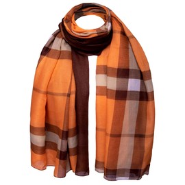 Basic Sense Luxurious Reversable Traditional Ombre Giant Tartan Checked Oversized Lightweight Shawl Scarf, Orange