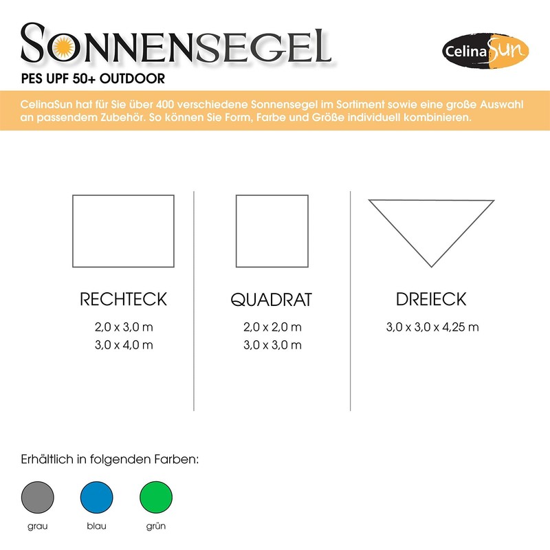 CelinaSun Awning PES UPF 50+ Outdoor Square 3 x 3