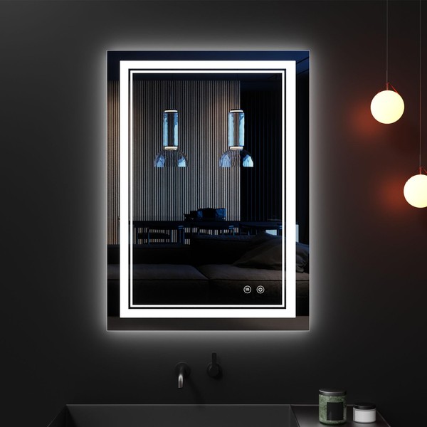 24" x 36" LED Bathroom Mirror, Bathroom Mirror with Lights, LED Mirror for Bathroom, Lighted Bathroom Mirror, Anti-Fog Dimmable Adjustable Light Makeup Mirror