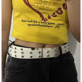 Plocyhko Fairy Grunge Leather Belts Y2K Women Star Punk Goth Buckle Grommet Waist Aesthetic Belt Accessories Fairycore 43 Inches (White)