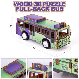 ArtCreativity 3D Puzzle Car Toy (Bus) - Wooden Car Building Kit for Kids - STEM Wood Building Kit with Pullback Mechanism - Wooden Puzzle Model Car Kit - STEM Projects for Teens