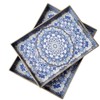 Umisriro Boho Decorative Tray, Modern Blue Serving Tray with Handles,