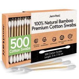 Jenvita 100% Bamboo Ear Swabs Cotton (500-Pack) | Biodegradable Double Tipped Bamboo Ear Cleaner | Eco Friendly Beauty & Personal Care | FSC Certified & Hypoallergenic | Suitable for All Ages & Pets