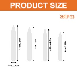 Shirt Collar Sticks, Pack of 200 Plastic Collar Stretchers, Set Collar Stays for Men's Shirts, Shirt Collar Stays, Plastic Collar Stays Rigid, in 4 Different Sizes, White