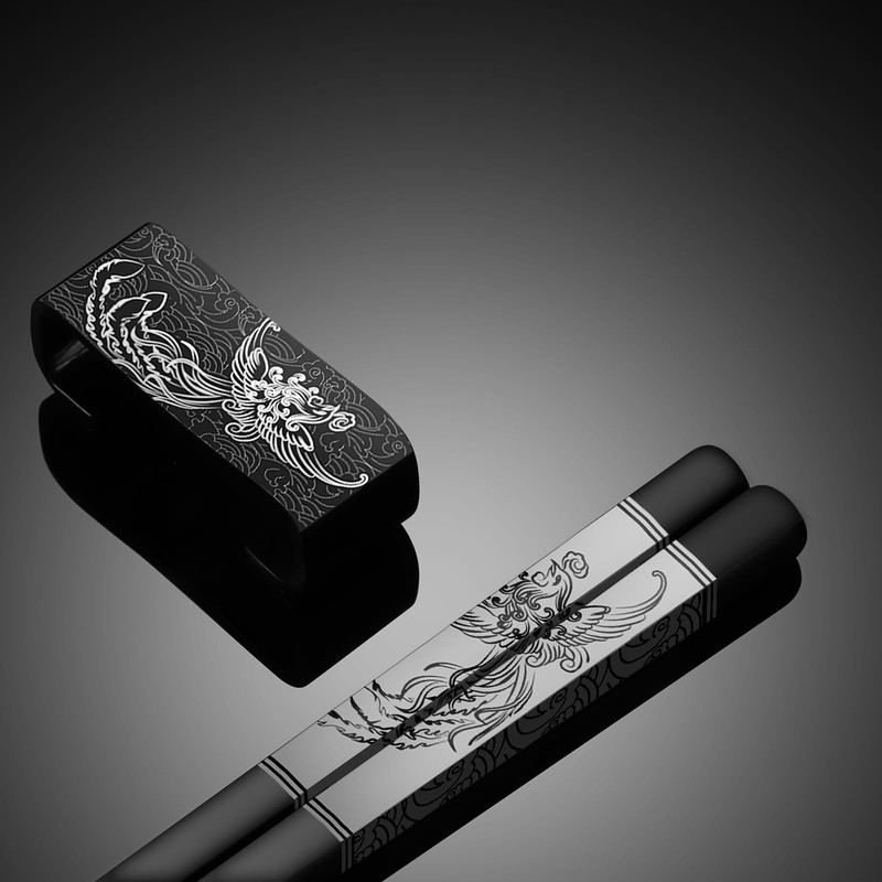TIICOO Dragon & Phoenix Stainless Steel Chopsticks Set - 4