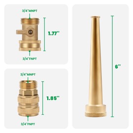 Watflow 6 Inch Brass Garden Water Hose Nozzle Jet Accessories Kit, High Pressure with 3/4"GHT Garden Hose Quick Connect and Shut Off Valve