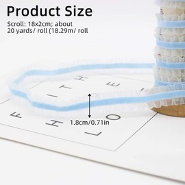 CABODYALS 20 Yards Double Ruffle Lace Trim Ribbons Blue White Organza Edging Tulle Velvet Chiffon Pleated Gathered Ruffled Ribbon Fabric with Spool for Sewing Making Embellishment Gift Wrapping Craft