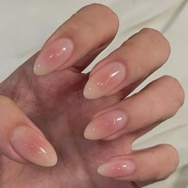 SXVME Uñas postizas ombré almendra cortas, uñas cortas de aguja rosa ruborizado para San Valentín, uñas postizas francesas con degradado natural, uñas
