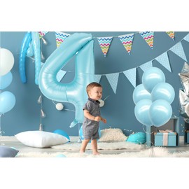 40 Inch Light Blue Number 4 with Latex Balloons, Large Big Foil Number Balloons for Kids Boys 4th Birthday Party Decorations Boys Cute Baby Shower Supplies Anniversary Celebration