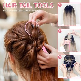 4Pcs Topsy Tail Hair Tool Hair Looping Tool Braiding with Rat Tail Comb, Ponytail Loop Hairs Bands Remover Cutter Fast Hairs Styling Accessories