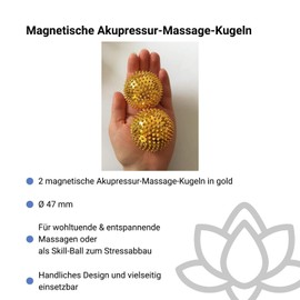 CHI-ENTERPRISE - Two magnetic massage balls - small | fascia balls for self-therapeutic acupressure treatment | contents: 2 hedgehog balls in gold, each 47 mm diameter and 228 acupressure needles