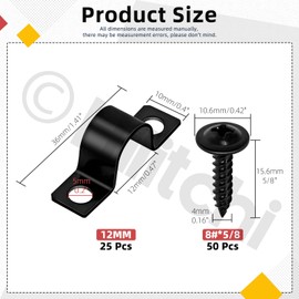 Hilitchi 12MM Black Durable U-Clamps Metal Pipe Clamps Assortment Kit Double Hole Double Hole Pipe Strap DIY U-Bracket