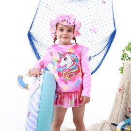 Cutemile Girl Rash Guard 2 Piece Bathing Suit Size 6 Long Sleeve Swimsuits UPF 50+ Little Girls Pink Unicorn Swimwear Set for Hawaiian Beach Age 5-6 Years