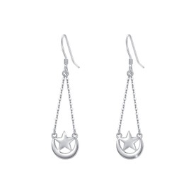 Moon Star Earrings for Women, 925 Sterling Silver Crescent Star Drop Dangle Earrings Hypoallergenic Moon Hook Earring Jewellery Gift for Birthday Graduation