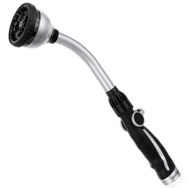 RESTMO Watering Wand Heavy Duty, Metal Garden Hose Wand with Thumb Flow Control, 15-Inch Long Hose Nozzle Sprayer with 10 Spray Patterns, Ideal to Water Hanging Baskets and Shrubs, Silver