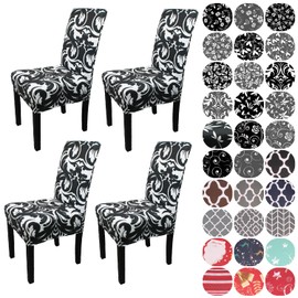 WedDecor Dining Chair Cover, Spandex Stretch Chair Seat Cover, Removable & Washable Chair Slipcover for Kitchen, Wedding, Hotel, Dining Room, Banquet, Chair Protector, 4 Pcs, Black & White